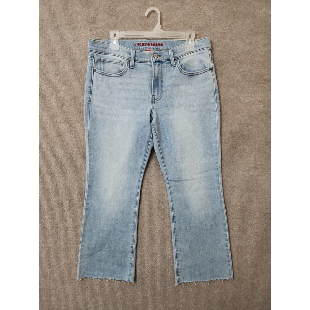 Lucky Brand Sweet Mid Rise Kick Crop Jeans Womens 12 31 Blue Raw Hem Stretch